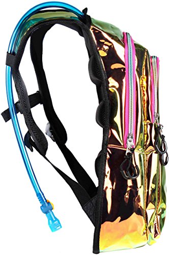 Sojourner Hydration Pack, Hydration Backpack - Water Backpack with 2l Hydration Bladder, Festival Essential - Rave Hydration Pack Hydropack Hydro for Hiking, Running, Biking, Festival Gear - color: Laser Holographic - Pink