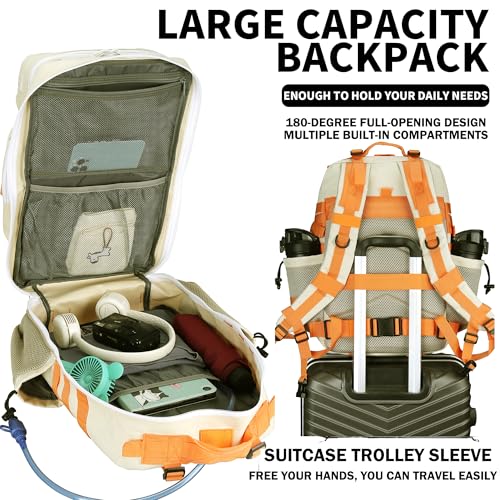 Military Tactical Backpack 45L/25L 3 Day Assault Pack Molle Daypack Hiking Backpack for Men and Women (Beige-Yellow, 45L) - color: Beige-yellow, size: 45L