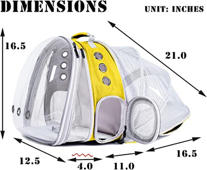 Dual Expandable Cat Backpack Carrier, Fit up to 20 lbs, Expandable Pet Carrier Backpack for Large Fat Cat and Small Puppy - color: Yellow