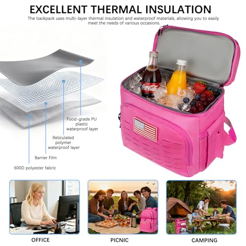 Goloni 40L Insulated Cooler Backpack, Leakproof Lightweight Soft-Sided Cooler with Cooler Compartment - color: Pink