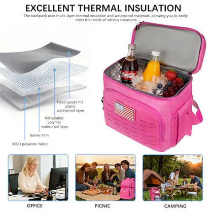 Goloni 40L Insulated Cooler Backpack, Leakproof Lightweight Soft-Sided Cooler with Cooler Compartment - color: Pink