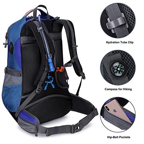 G4Free 50L Hiking Backpack Waterproof Daypack Outdoor Camping Climbing Backpack with Rain Cover for Men Women - color: Blue01