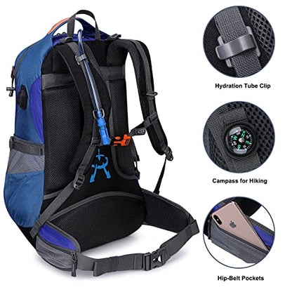 G4Free 50L Hiking Backpack Waterproof Daypack Outdoor Camping Climbing Backpack with Rain Cover for Men Women - color: Blue01