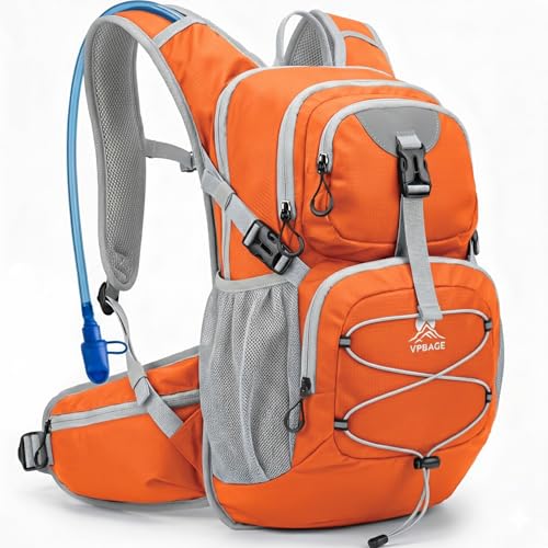 VPBAGE Hydration Backpack with 2L Bladder – Thermal Insulated Water Pack for Hiking, Skiing, Running – Lightweight Daypack for Men & Women, Soft-Lined Sunglasses Pocket & Large Waist Pockets - color: Orange