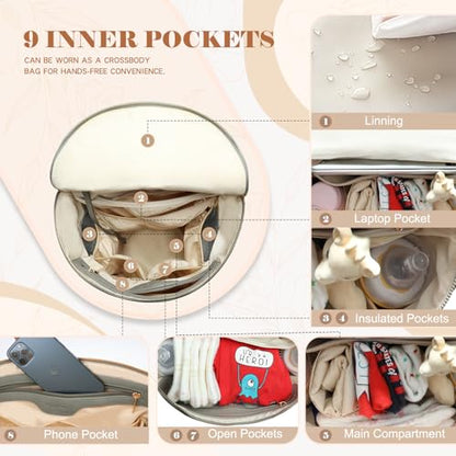 miss fong Diaper Bag Backpack Baby Diaper Bag, Large Leather Diaper Backpack with 16 Pockets Travel Bag with Diaper Changing Pad, Stroller Straps & 2 Insulated Pockets (Convertible,Premium Grey) - color: Premium Grey