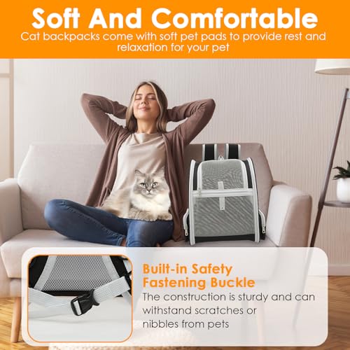Cat Backpack Carrier, Pet Carrier for Small Dog Cat Puppy Kitten Bunny,Ventilated Mesh Design up to 15lbs, Foldable Animal Backpack Bag for Hiking Camping Travel (Grey) - color: Grey