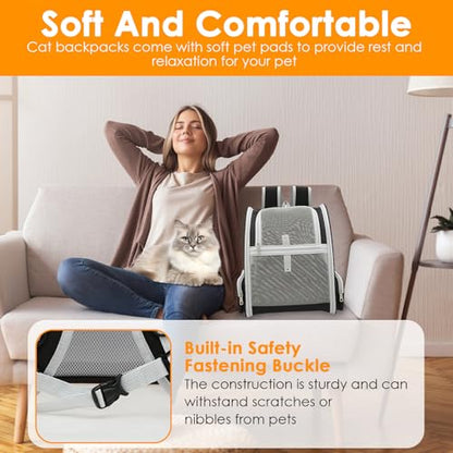 Cat Backpack Carrier, Pet Carrier for Small Dog Cat Puppy Kitten Bunny,Ventilated Mesh Design up to 15lbs, Foldable Animal Backpack Bag for Hiking Camping Travel (Grey) - color: Grey