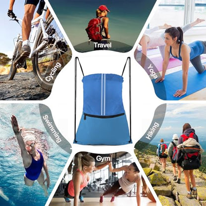Drawstring Backpack Large Sports Gym Draw String Bag for Women and Men (Ocean Blue) - color: Two Tone Ocean Blue