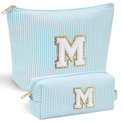 YOOLIFE Initial Makeup Bag for Girls Women - Skin Care for Teens 10-12 | Make Up Bag | Trendy Stuff for Tween Girls & Women | Graduation & Mothers Day Gifts - color: Light Green, style: M