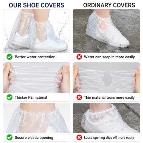 10 Pairs Waterproof Shoe Covers for Rain, Rain Shoe Covers Disposable for Men and Women, Non Slip PE Rain Shoe Covers, Perfect for Outdoor Use, Travel, Farm, Hiking (Transparent)
