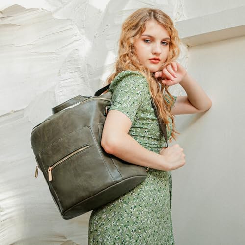 miss fong Diaper Bag Backpack Baby Diaper Bag, Large Leather Diaper Backpack with 16 Pockets Travel Diaper Bag with Diaper Changing Pad, Stroller Straps & 2 Insulated Pockets (Convertible, Forest) - color: Forest