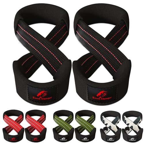 Figure 8 Lifting Strap Padded Deadlift Straps Heavy Duty Weight Lifting Straps Strongman Axle Bar Straps Weightlifting Wrist Wraps - color: Black/Red, size: Large ( 8.0'' & UP Wrist Circumference )