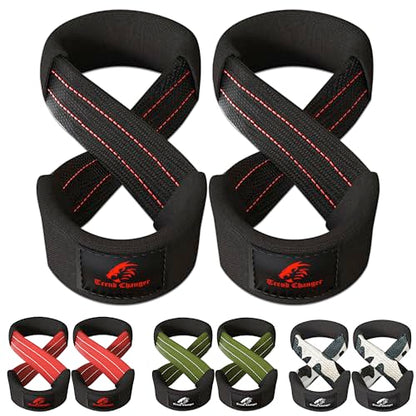 Figure 8 Lifting Strap Padded Deadlift Straps Heavy Duty Weight Lifting Straps Strongman Axle Bar Straps Weightlifting Wrist Wraps - color: Black/Red, size: Large ( 8.0'' & UP Wrist Circumference )