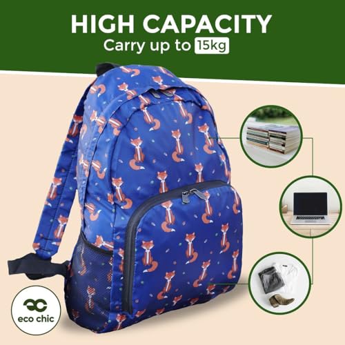 ECO CHIC Hiking Lightweight Packable Backpack - Foldable Daypack for Travel & Hiking & Outdoor Adventures - Waterproof Backpack from Recycled Materials (RSPB Birds Blue) - color: Rspb Birds Blue