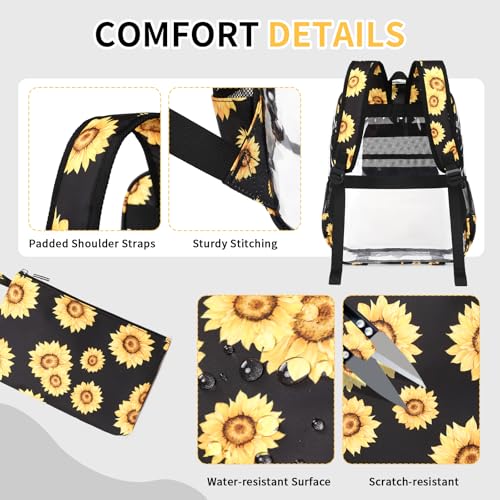 MUSEVOS Clear Backpack for School, Heavy Duty PVC Transparent Bookbag for Girls Stadium Approved See Through Backpack, Sunflowers - color: Sunflowers