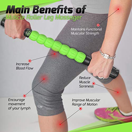 Physix Gear Roller Stick - Muscle Roller Massage Stick for Legs, The Stick Massage Roller for Deep Tissue Massaging Stick for Athletes, Physical Therapy Muscle Roller, Recovery Stick Roller - color: Green