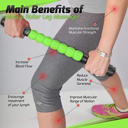 Physix Gear Roller Stick - Muscle Roller Massage Stick for Legs, The Stick Massage Roller for Deep Tissue Massaging Stick for Athletes, Physical Therapy Muscle Roller, Recovery Stick Roller - color: Green
