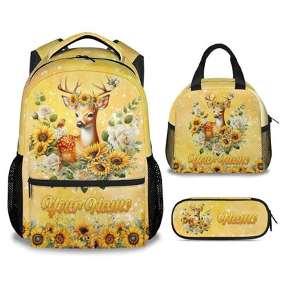 Mercuryelf Kids Personalized Backpack Deer 3PCS Backpack Set with Lunch Bag & Pencil Case, 17 Inch School Bookbag for Elementary Kindergarten - color: Blue