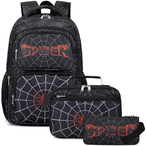 JIANYA School Backpack for Boys and Girls Elementary Children's School Bag Kids Backpack with Lunch Box - color: Letters/ Black