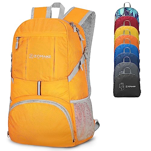 ZOMAKE Lightweight Packable Backpack 35L, Light Foldable Backpacks Water Resistant Collapsible Hiking Bag, Compact Folding Day Pack for Travel Camping(Yellow) - color: Yellow