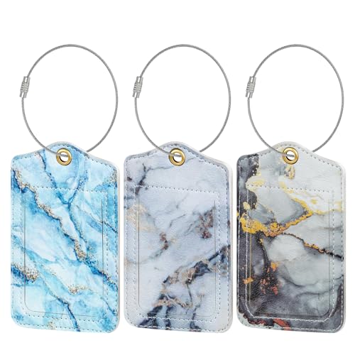 Fishent Luggage Tag, 3 Pack Travel Cruise Luggage Tags for Suitcases, Cute Suitcase Tags Identifiers Bag Tags with Privacy Flap, Baggage Name Tag for Women Men Luggage Backpack Handbag School Bag - color: P_ink Marble