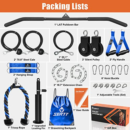 SERTT Home Gym Pulley System - Tricep Workout, Lat Pulldown, Biceps Curl, Triceps, Shoulders, Back, Forearm, Weight Cable for Squat Rack, Garage - color: Blue