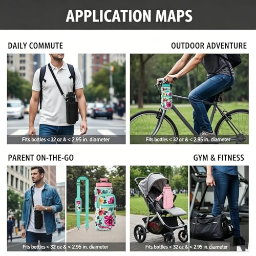 Water Bottle Holder with Strap, Insulated Crossbody Sling Bag, Carrier with Phone Pocket for Walking Hiking Camping Fishing - color: Black 02, size: 32oz Long