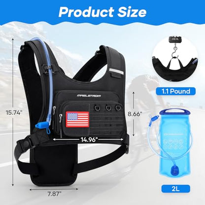 Maelstrom Hydration Vest with 2L Water Bladder Backpack for Running Hiking | Chest Pack, BPA-free, High Flow Bite, Reflective Stripe, Helmet Buckle, Detachable, Breathable Pad, for Cycling, Marathon - color: Black