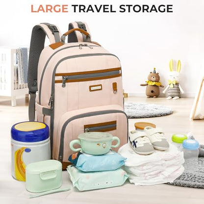 Diaper Bag Backpack, Large Baby Nappy Bags with Portable Changing Pad for Boys and GirlsMultifunction Travel Baby Bag for Moms Dads, Shower Gifts Waterproof and Stylish，Pink - color: Pink 2