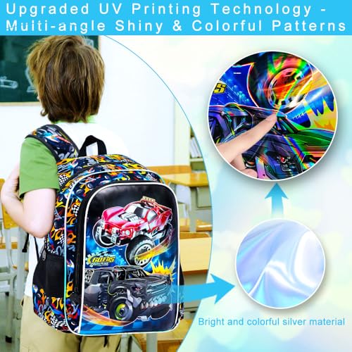 3Pcs Truck Backpack, 16" Boys Bookbag with Lunch Box, Kids School Backpacks Set for Elementary Preschool Kindergarten (Balck) - color: Truck Black