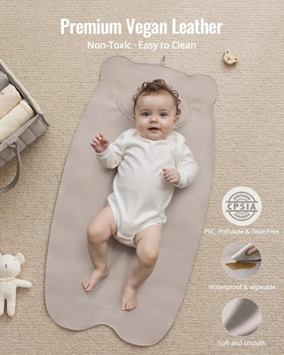 Blissful Diary Vegan Leather Portable Changing Pad, Wipeable, Waterproof Diaper Changing Mat, Newborn Shower Gifts, with Built-in Padding, Taupe - color: Taupe-with Cusion
