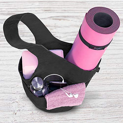 Yoga Mat Bag – Versatile Yoga Bag with Mat Straps & Storage Pockets, Holds Yoga & Pilates Mats, Lightweight & Durable - color: Black