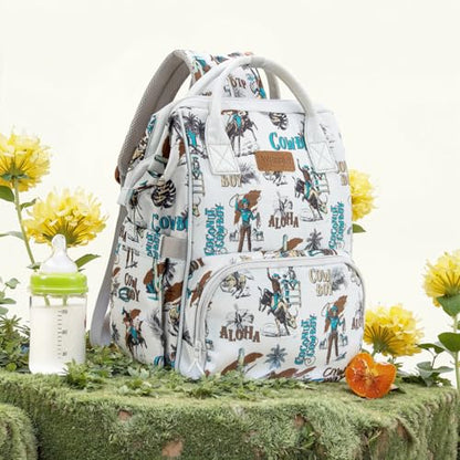 Montana West Wrangler Callie Diaper Bag Backpack with Stroller Straps Western Pattern Multifunction Baby Travel Bag WG2204-91102BG - color: Tt-beige