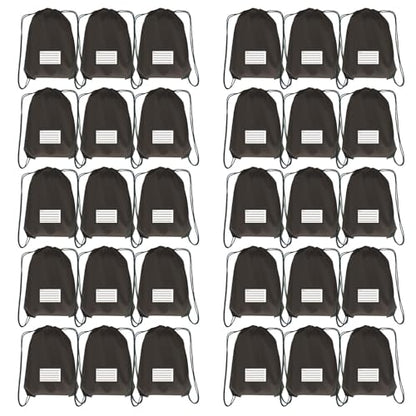 Drawstring Backpack Bulk 30 Packs Draw String Bags for Gym Sports Trip Pedestrianism Cinch Sack DIY for Women Men with Memo Card (Black) - color: Black