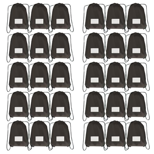 Drawstring Backpack Bulk 30 Packs Draw String Bags for Gym Sports Trip Pedestrianism Cinch Sack DIY for Women Men with Memo Card (Black) - color: Black