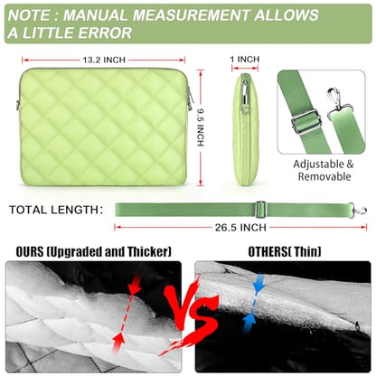Puffy Quilted Laptop Sleeve with a Removable Shoulder Strap Compatible with MacBook Air 13 inch M2 A2681 M1 A2337 A2179 A1932 2023-2018/Pro 13 M2 M1 A2338 A2251 A2289 A2159 A1989 A1706 A1708 - color: Sleeve - Green, size: 13 inch