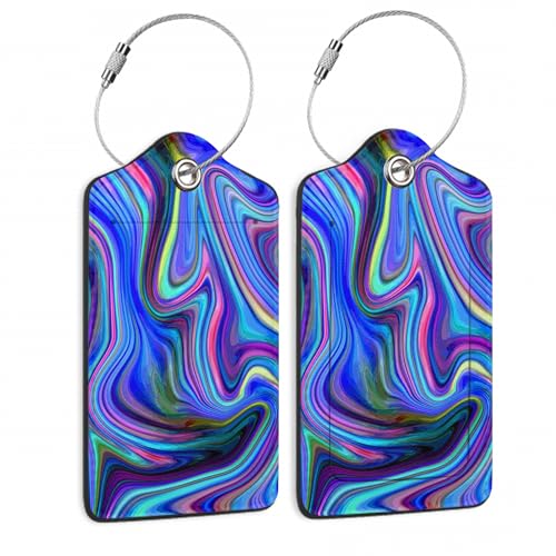 Luggage Tags Set of 2 Colorful Abstract Marble Leather Suitcase Tags with Stainless Steel Loop and Privacy Cover for Women Men Travel Luggage Accessories - color: Colorful Abstract Marble