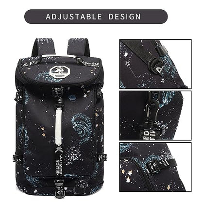 Floral gym duffel bag backpack, fashion wrestling bag,with shoe compartment, 4 kinds of back method waterproof travel sports walking laptop Lightweight（A-Starry Sky） - color: A-Starry Sky