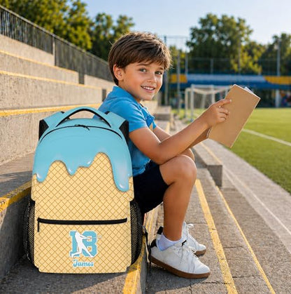 Personalized Baseball Drip Backpack for Kids Boys Girls, Blue Ice Cream Print Travel Bag, Multi Pocket Everyday Backpack (#1) - color: #1