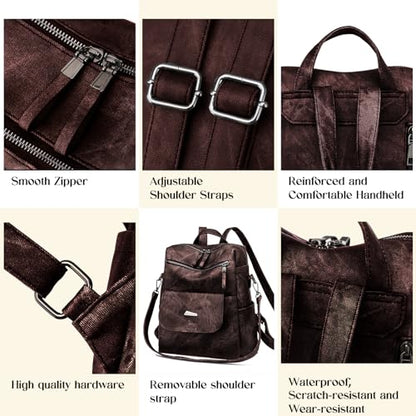 Backpack Purse for Women, Women Backpack Purse Small Leather Waterproof Anti-theft Shoulder Bags Handbags Ladies - color: Coffee