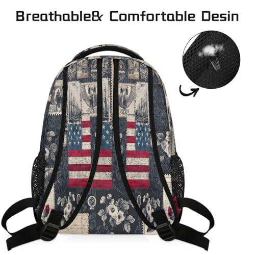 Flag Kids Backpack for Girl Boy Waterproof Kids Back Pack | Retro Art School Bookbag fit Women Men Lightweight Rucksack Casual Daypack Carry On Bag for Work Hiking Camping Gym Travel - color: American Flag Retro Art