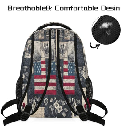 Flag Kids Backpack for Girl Boy Waterproof Kids Back Pack | Retro Art School Bookbag fit Women Men Lightweight Rucksack Casual Daypack Carry On Bag for Work Hiking Camping Gym Travel - color: American Flag Retro Art