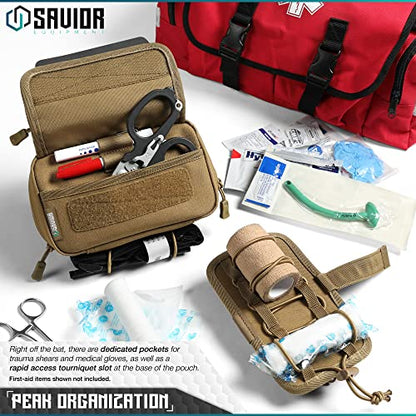 Savior Equipment IFAK Buddy Tactical First-Aid Kit Rip Away MOLLE Pouch Emergency EMT Utility Organization Medical Supply Carrier Outdoor Survival Travel Bag, Attach to Backpack/Belt Loop - color: Dark FDE
