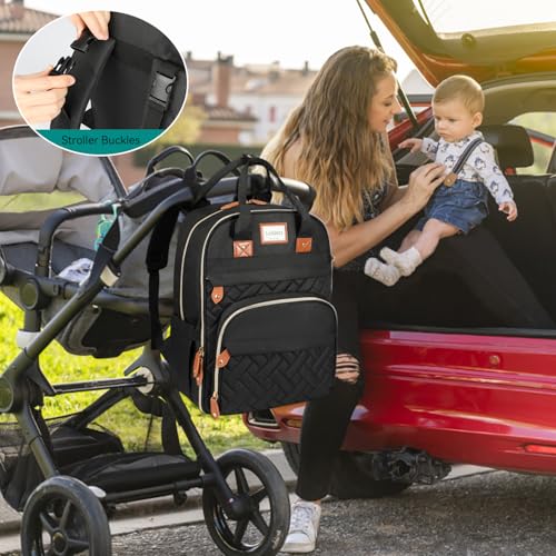 LANDICI Diaper Bag Backpack, Multifunction Baby Diaper Bags with Changing Pad, Stroller Straps & Pacifier Case, Travel Essentials Back Pack for Mom Dad Boy Girl, Large Capacity, Waterproof, Black - color: Black