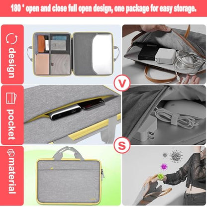 Hseok Laptop Case 13.3-14 inch Sleeve, TSA Computer Handbag Water-Resistant and Shockproof Bag Compatible with MacBook Pro/Neo 14", Mac Air/Pro 13.3" and 13"-14" Notebooks Chromebooks,Gray-Yellow - color: Light Gray-yellow