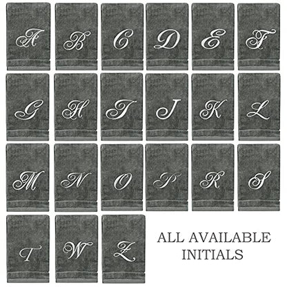 Personalized Initial Fingertip Towels - 2 Pack 11 x 18 Inches - Silver Embroidery On Gray Towel, Modern Monogrammed Towels, Great Initial Gift for Women, Teachers, Friends, Bridesmaids Initial M - color: M