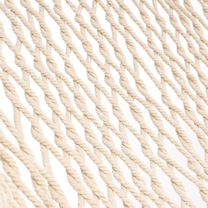Lazy Daze Hammocks Double Rope Hammock, 2 Person Traditional Outdoor Hand Woven Cotton Rope Hammock with Spreader Bar, Carabiners, Tree Straps, Chains for Patio Yard - Max 450 Lbs, Natural - color: Natural