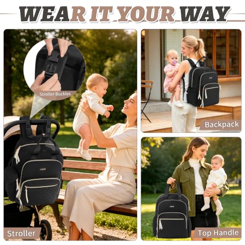 Diaper Bag Backpack, 27L Large Quilted Small Baby Bag with Changing Pad & Pacifier Case, Stroller Hooks, Easy-Access Baby Essential, Maternity Travel Backpack Unisex, Black - color: Black, size: Large