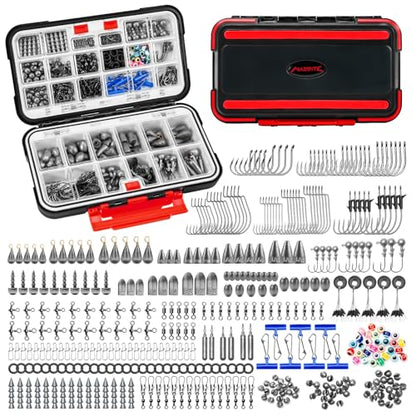 MadBite by KastKing 182/265/400pcs Compact Fishing Tackle Kit - All-in-One Freshwater Hooks, Weights, Bobbers in Tackle Box, Fishing Gear Set for Bass Trout Panfish - style: 400pcs Terminal Tackle Kit