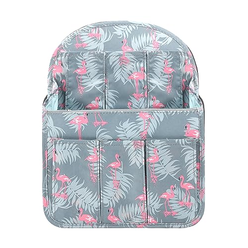 Surblue Backpack Organizer Insert Liner Hanging Travel Rucksack Purse and Handbag Insert Pocket, High-capacity Divider Foldable Nylon Shoulder Bag Organizer for Men and Women, (Flamingo, L) - color: Flamingo, size: L